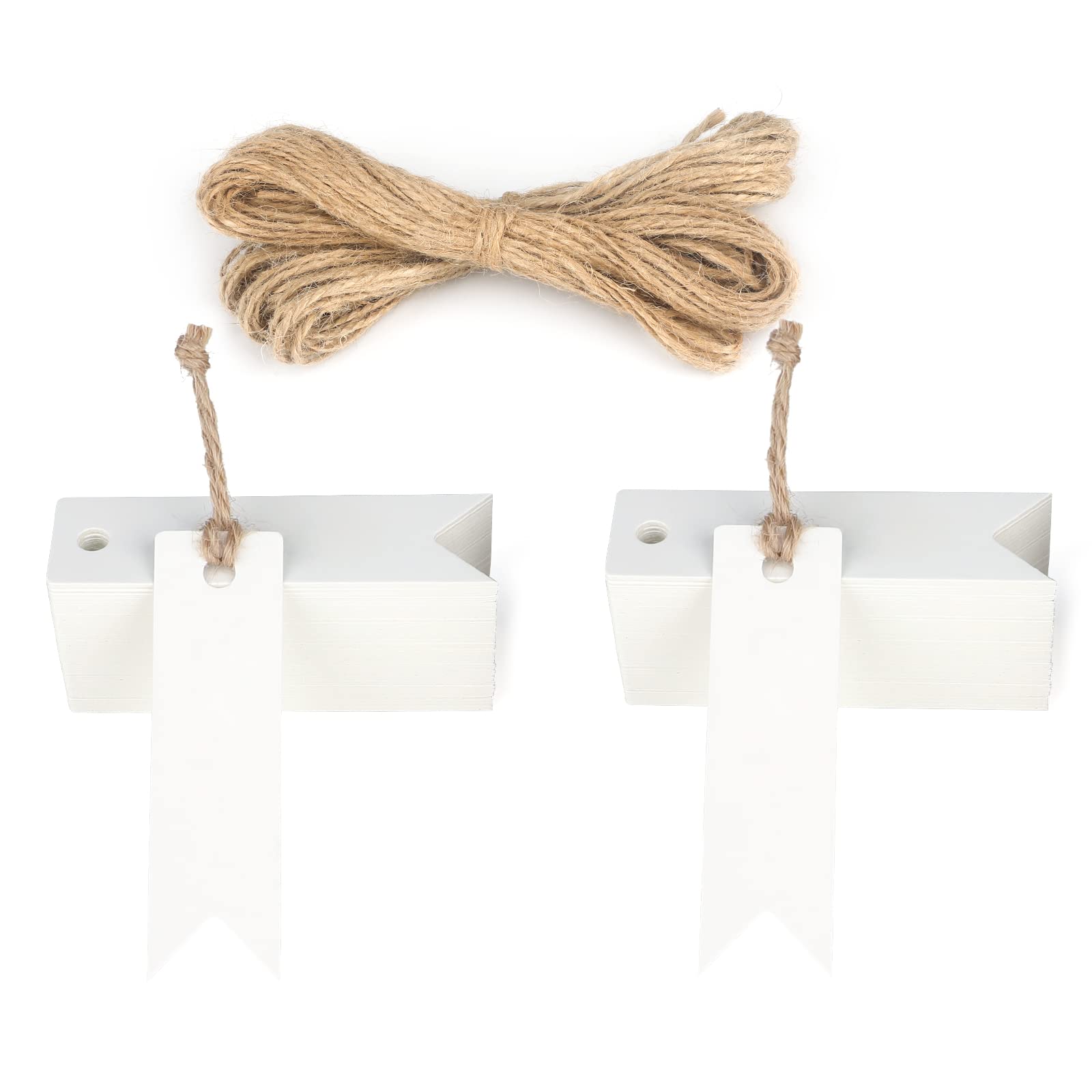 JijAcraft 100 Pcs Mini Blank Gift Tags - White With String, 7x2 cm Craft Hang Tags With Jute Twine for Wedding Favors