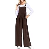 ALSOGO Womens Casual Corduroy Overalls Baggy Pants Wide Leg Jumpsuits Adjustable Straps Rompers with Pockets