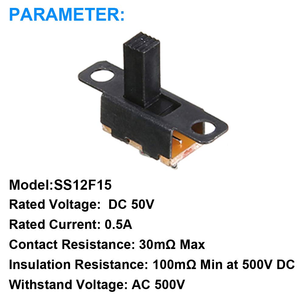 Youmile 20PCS Vertical Slide Switches 1P2T SPDT 3 Pin 2 Position DC50V 0.5A SS12D10 High Knob Micro Slide Switch with 20PCS Mini Panel Slide Switch ON/Off SS12F15 3Pin Latching Toggle Switch - Image 5