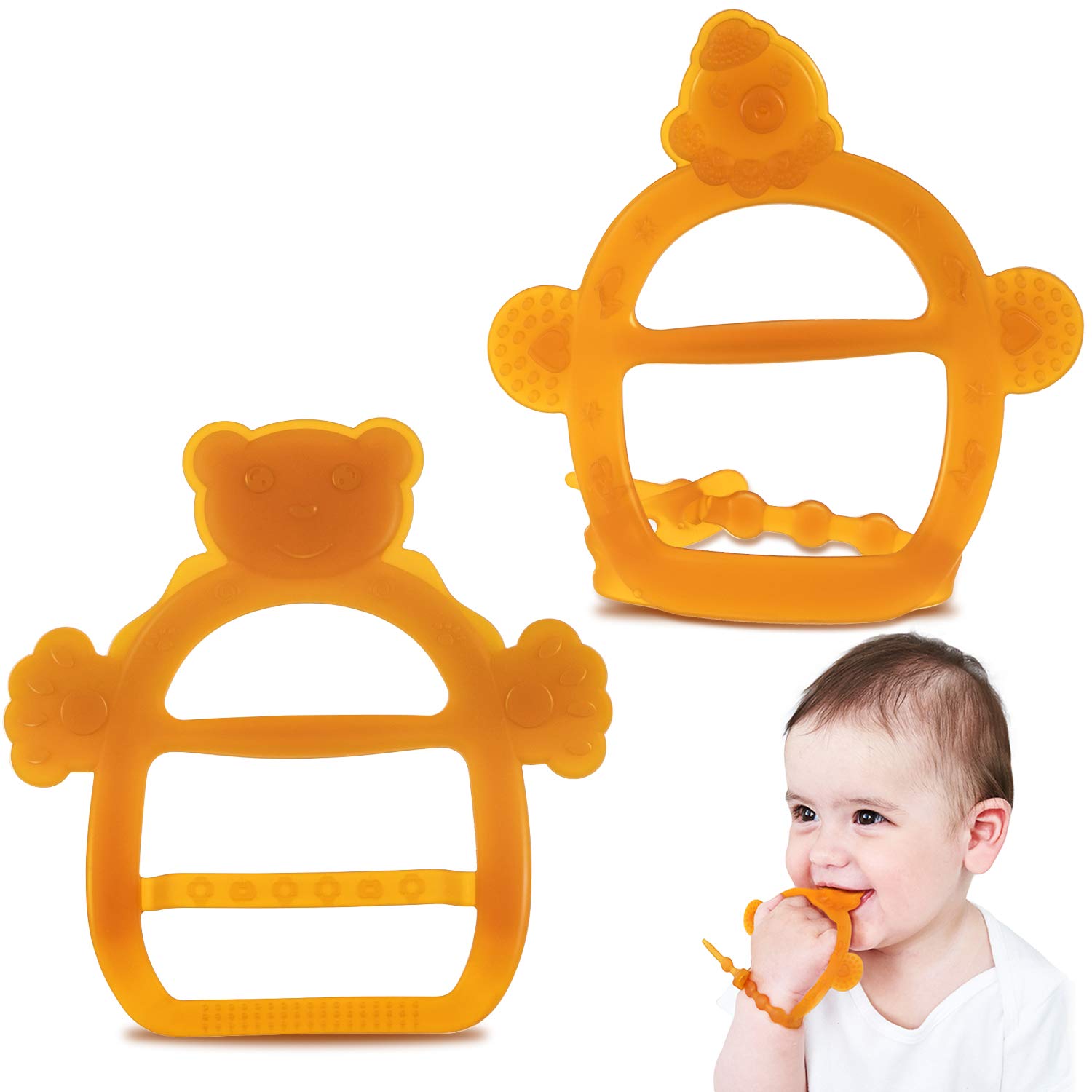ANGELBLISS Baby Teething Toys for Babies (2 Pack), Non-Dropping and  Adjustable Baby Teether for Infants Toddlers Natural Organic Silicone BPA  Free