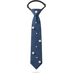 NZUCPZ Denim Tie for Women Blue Jean Necktie with Pearl Design Adjustable Fashion Neck Accessory Elegant Formal Tie for Party