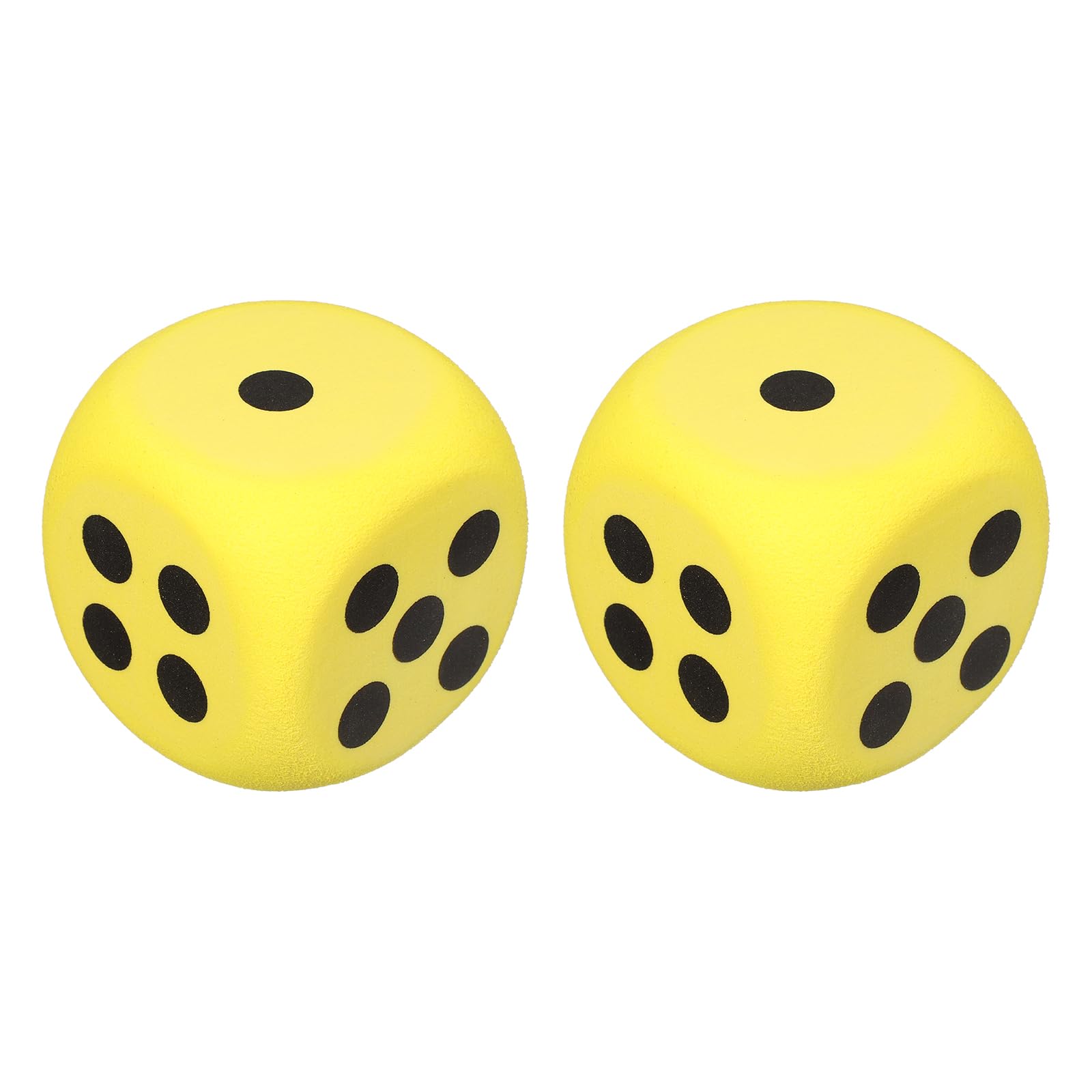 sourcing map 2Pcs Foam Dice, 6cm/2.36inch Eva 6-Sided Dice Stress Ball Squeezable Blocks for Board Games Relieve Stress Anxiety (Yellow)