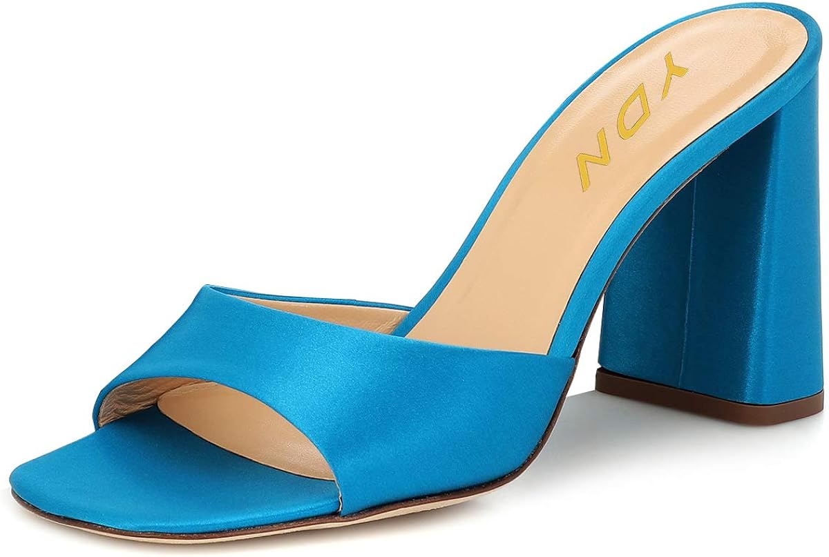 YDN Women Comfortable High Chunky Heel Slide Sandals Open