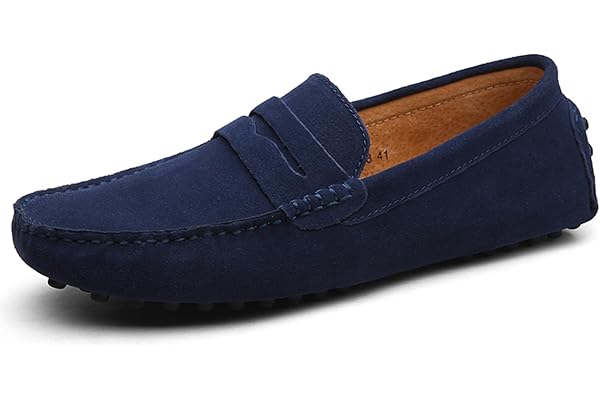 WUIWUIYU Men's Moccasins Casual Slip On Shoes Soft Penny Loafers for Men Lightweight Suede Big Size Driving Boat Shoes