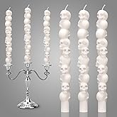 Nuanchu 6 Pcs Skull Shaped Taper Candles White Skulls Candle Halloween Table Centerpieces Goth Night Candlesticks Gifts Skeleton Decoration for Dinner Holiday Halloween Horror Gothic Party