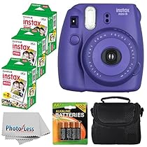 Fujifilm Instax Mini 8 Instant Film Camera (Grape) With Fujifilm Instax Mini 6 Pack Instant Film (60 Shots) + Compact Bag Case + Batteries Top Kit - International Version (No Warranty)