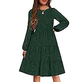 YOVION Girls Fall Long Sleeve Dress Ruffle Tiered A-Line Formal Wedding Party Dresses with Pockets for 6-12 Years
