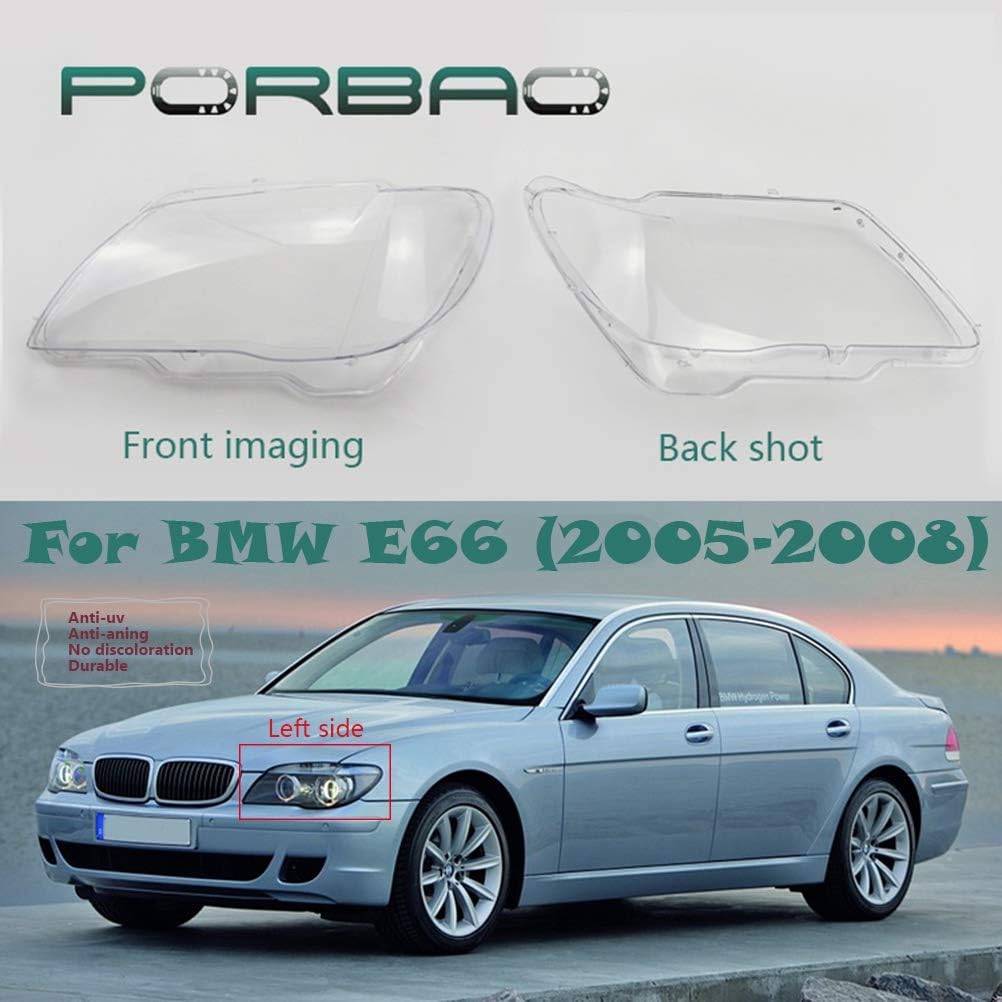 PORBAO Left&Right NEW Replacement Clear Cover Headlamp Headlight Lens For 2005-2008 E65 E66 All Models 730Li 740Li 745Li 750Li 760Li (Left side)