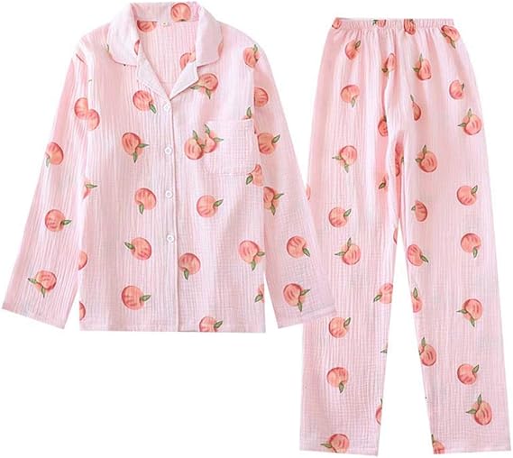 Amazon ガーゼパジャマ 綿100 レディース 上下セット りんご柄 かわいい ルームウェア 前開き 長袖 長ズボン 春 秋 部屋着 便利服 寝巻き 旅行 二重ガーゼ 吸汗 速乾 ふんわり 柔らかい M Xl パジャマ ルームウェアセット 通販