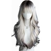 Feyxthyn Natural Black Blonde Ombre Long Wavy Wig with Bangs &amp; Middle Part, Heat Resistant Synthetic Cosplay Wig for Women, Ideal for Daily Wear Festivals &amp; Parties