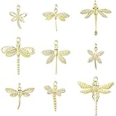KitBeads 9Pcs 18K Gold Plated Dragonfly Charms Brass Cubic Zirconia Animal Charms for Jewelry Making Bracelets Earrings Necklaces Crafts