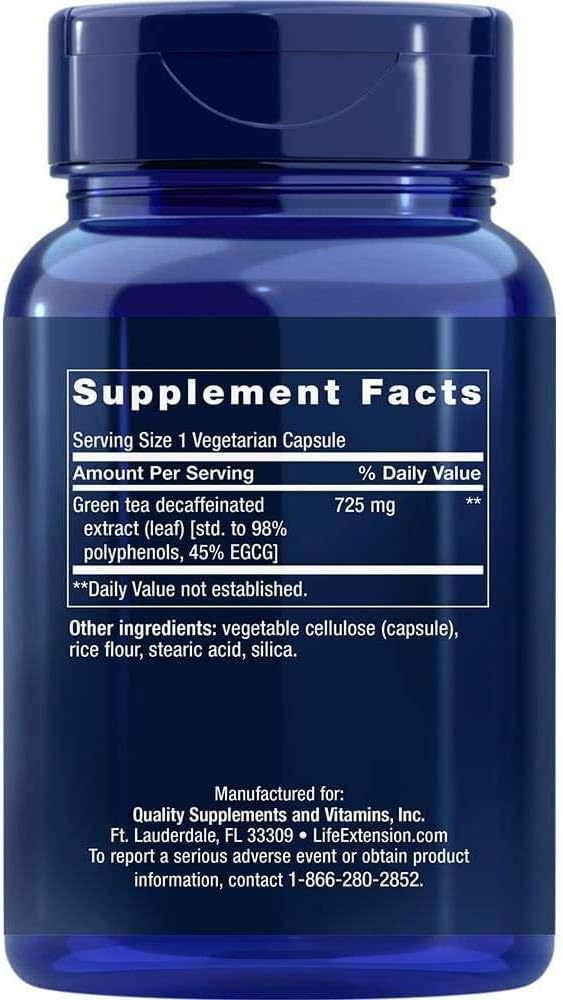Life Extension Mega Green Tea Extract (98% Polyphenols) Decaffeinated, 100 Vegetarian Capsules: Health & Personal Care