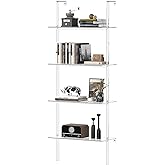 CRTERICX Acrylic Ladder Bookshelf, 4-Tier Clear Wall Mounted Bookshelf with Open Shelves, Multipurpose Bookcase for Living Room, Bathroom, Office, Modern, 11.6" D x 23.4" W x 59.4" H