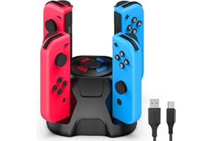 SIKROFEGEN Charging Dock Compatible with Nintendo Switch Joycons & OLED Model,Joy Cons Charger with LED Indication,Charge Up to 4 Joy-Cons with Charging Cable