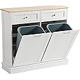 LOUVIXA Tilt Out Trash Can Cabinet with Double Hidden Trash Can Holder, Kitchen Free Standing Recycling Cabinet,Dog Proof Trash Can,Wood (White)