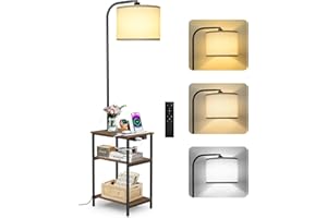 OUTONLIFE Floor Lamp with Table & Remote, Side Table with Charging Station, Dimmable Nightstand with 3 Color Temperatures, Op