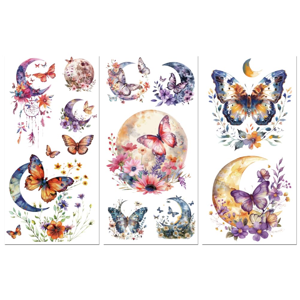 Peacoblue Rub on Transfer Decals for Furniture Crafts 6"x12", 3Pcs Dreamy Butterfly Waterproof UV DTF Transfer Decals Sticker for Dresser Lingerie Chests Drawer Glass Porcelain Wood