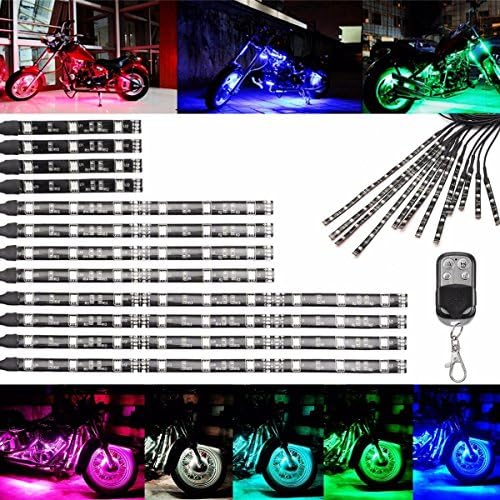WISWIS 12Pcs Vehicle Motorcycle LED Light Kit Strips Multi-Color Accent Glow Lighting Neon Lights Lamp Flexible with Remote
