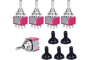 DMWD 5pcs Mini Latching Toggle Switch 6 Pins 2 Positions DPDT On-Off-On Miniature Toggle Switch AC 5A/125V with Waterproof Ca