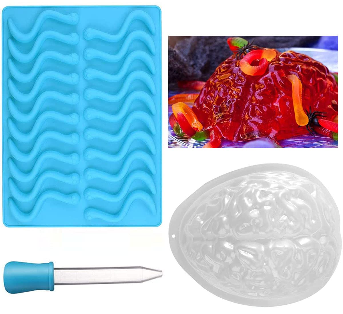 BESTonZON 2 Pack Brain Jelly Mould and Silicone Mould for Halloween or Pirate Themed Parties