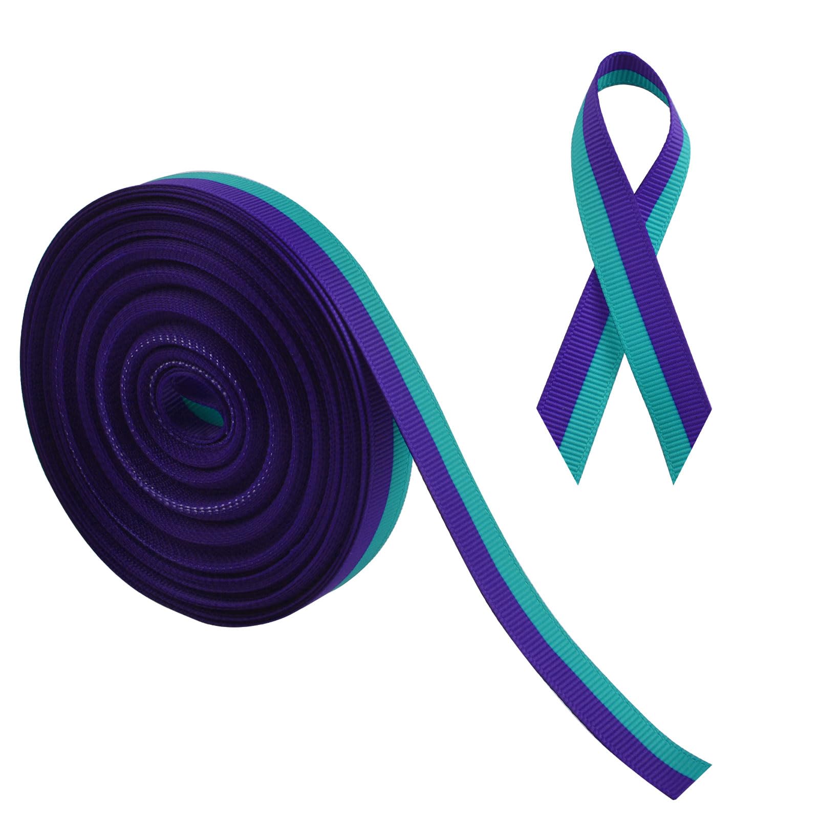 WANDIC Suicide Prevention Awareness Grosgrain Ribbon, 20 Yards Teal and Purple Ribbed Ribbon Sexual Assault Awareness Ribbon for Gift Wrapping, Brooch Making — image 1
