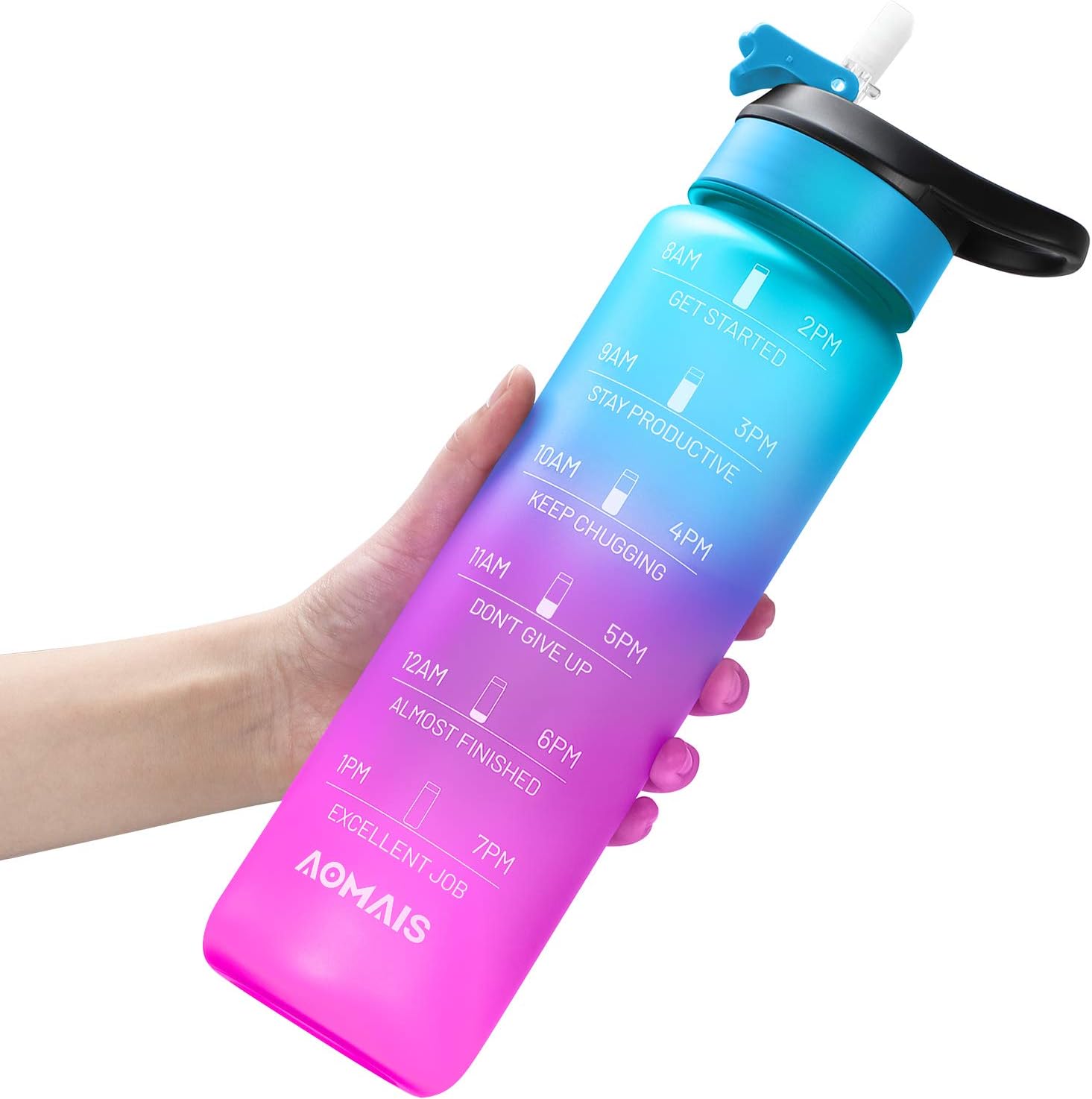 AOMAIS 36oz Motivational Water Bottle with Time Marker