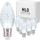 Holiday Lighting Outlet Faceted C7 Christmas Lights | Cool White LED Light Bulbs Holiday Decoration | Warm Christmas Decor for Indoor & Outdoor Use | 2 SMD LEDs in Each Light Bulb | Set of 25