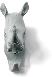 HERNGEE Rhino Head Single Wall Hook / Hanger Animal Shaped Coat Hat Hook Heavy Duty, Rustic, Decorative Gift , Grey