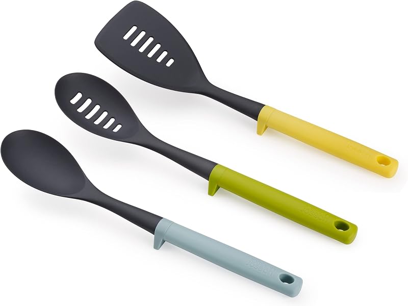 Duo Utensili Cucina, Set accessori 3 pezzi, mestoli, cucchiai e spatola, resistenti al calore, Multicolore