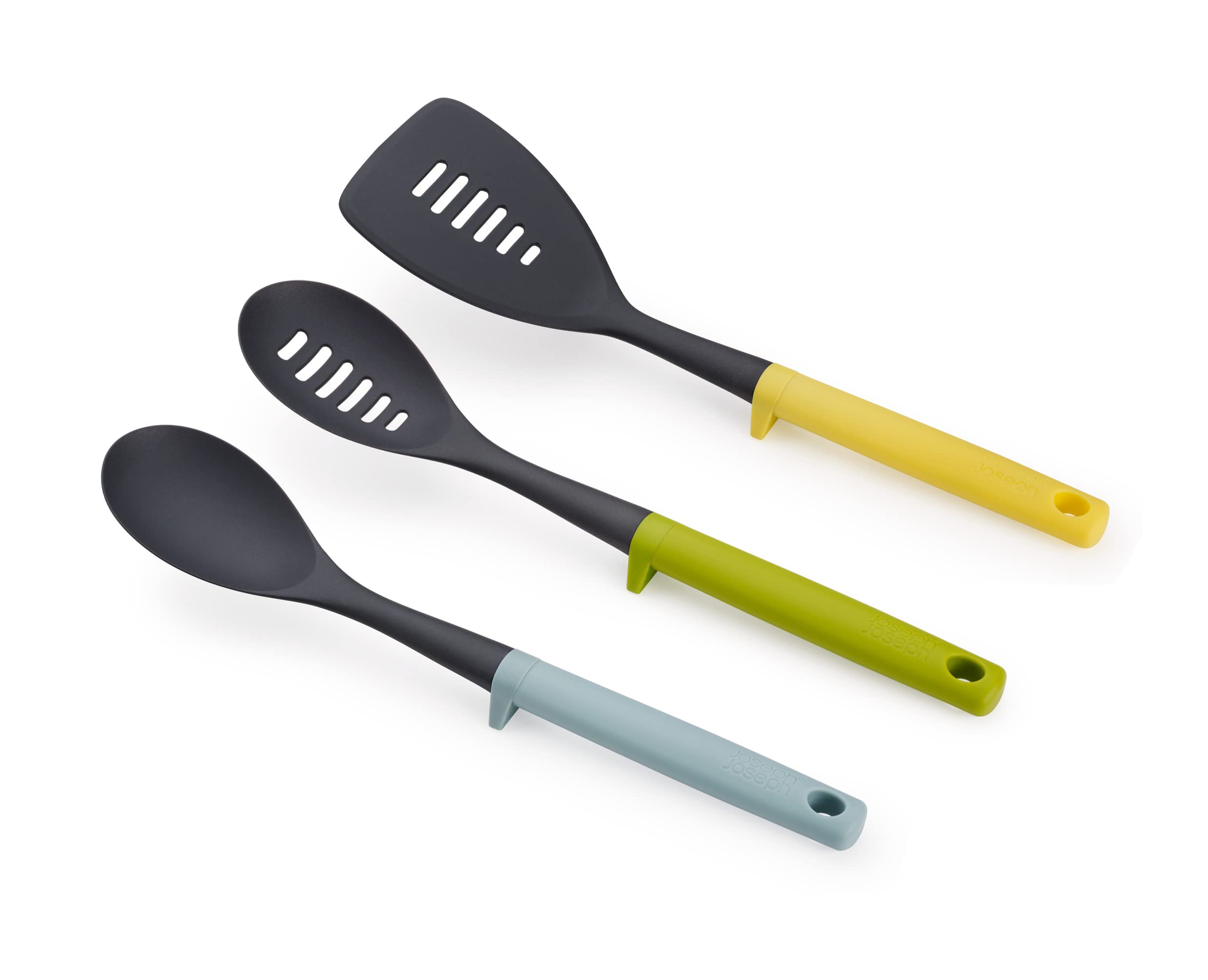 Joseph Joseph Duo 3-Piece Utensil Set with Integrated Tool Rest, Hygienic Cooking Kitchen Utensils Set for use with Non-Stick cookware, Opal