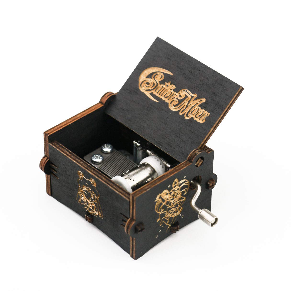 Youtang Music box Hand Crank Carved Wooden Musical Box,Musical Gift,Play Moonlight Densetsu,Black