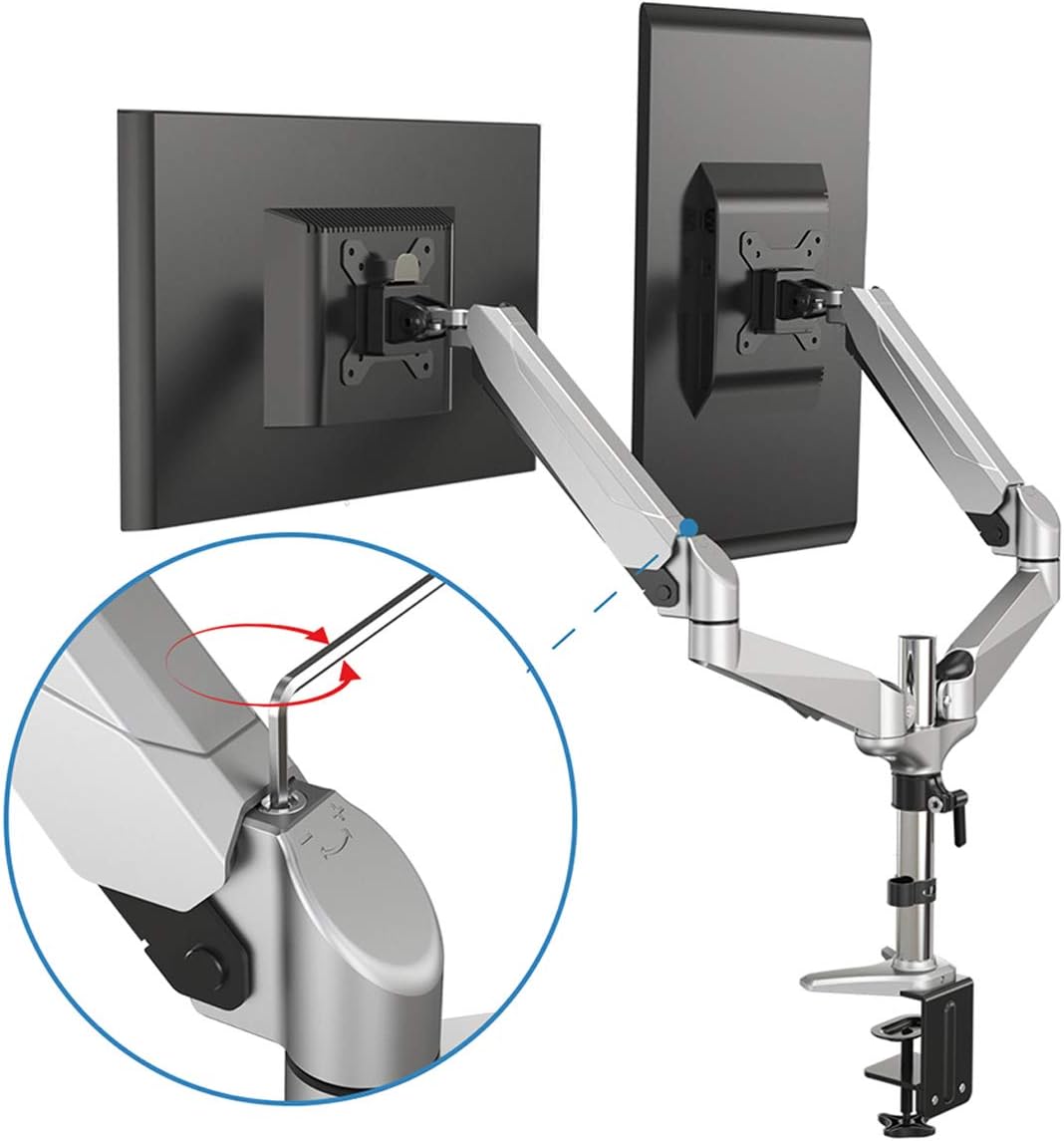 DIGITUS monitor mount - Clamp & gas spring - 2 monitors - Up to 27 inch - Up to 2x 8 kg - VESA 75 & 100 - Silver - Image 4