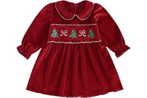 VISGOGO Baby Toddler Girl Christmas Dresses Outfit Plaid 6 9 12 18 Months 3T A-line Dress Headband Infant Bow Clothes