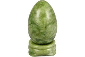 Rockcloud 1.7" Healing Crystal Egg Sphere with Stone Stand, Green Jade