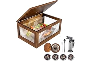 DUEBEL Culinary Smoking Box Kit: Wooden Box, Smoker Infuser, Pro Torch, 4 Natural Wood Chips for Smoked Food, Cocktails, Bourbon, Whiskey - Creative Chef Tool for Restaurants, Catering Events