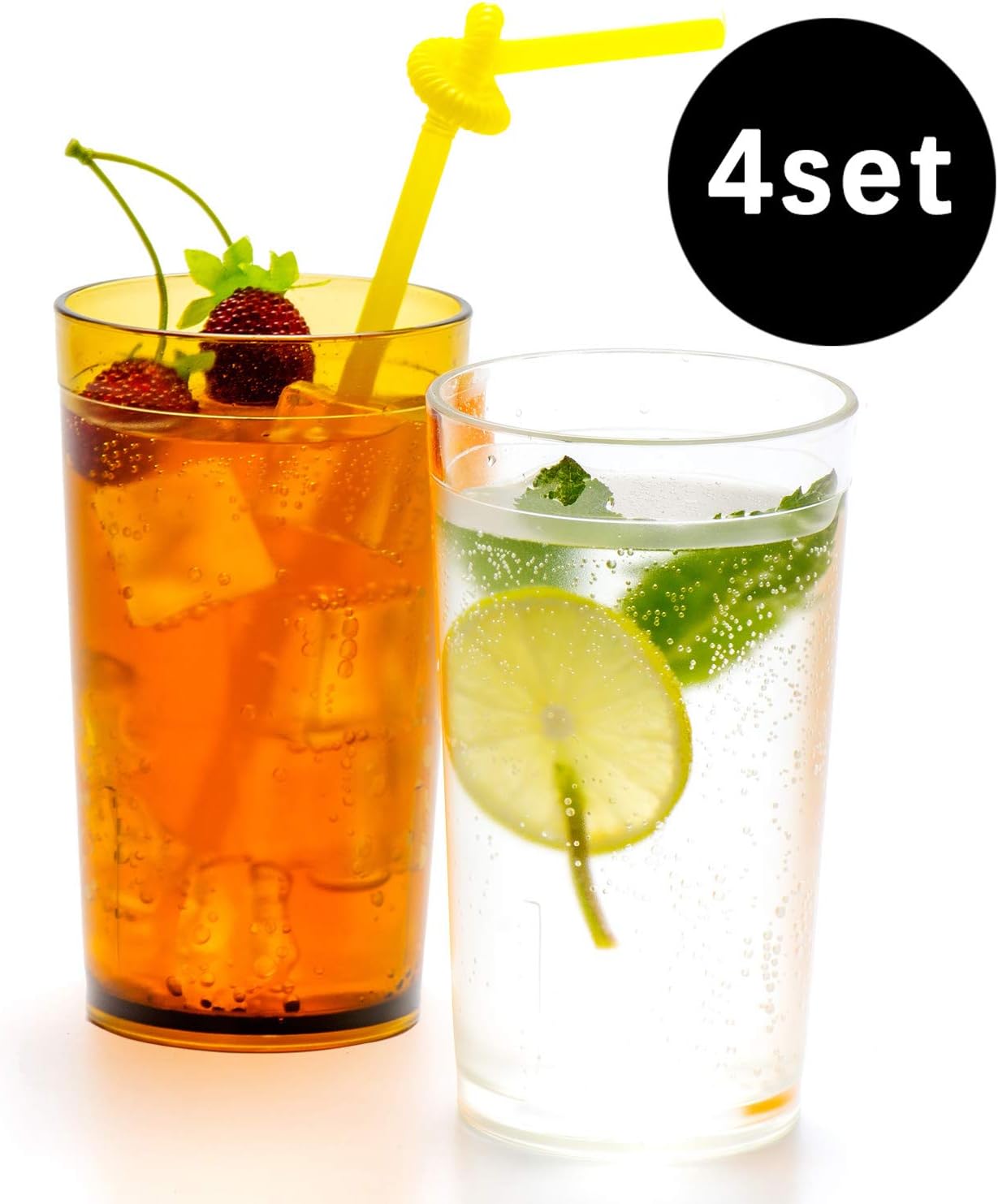 350ml Drinking Glasses Plastic Cups for Kids - Set of 4- Water Tumblers Tall Hiball Children Glassware Unbreakable Acrylic Picnic Drinkware BPA Free (Brown+Clear)