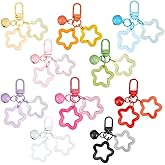 Beebeecraft 10Pcs 10 Colors Acrylic Star Keychain Stars Keychains Bulk Colorful Bell Five Pointed Stars Candy Color Clasp Clip Charm Pendant Key Chains for Women Car Keys Backpack Keychains Decoration