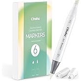 Ohuhu Alcohol Colorless Blenders - Pack of 6 Alcohol Based Ink No.0 Clear Blender Brush of Ohuhu Markers for Adding Highlights Textures - Erasing Mistakes - Works Well with All Alcohol Markers