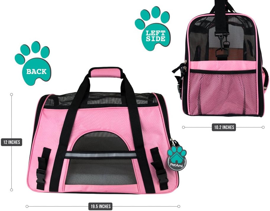 PetAmi Premium Airline Approved Soft-Sided Pet Travel Carrier | Ideal for Small - Medium Sized Cats, Dogs, and Pets | Ventilated, Comfortable Design with Safety Features (Large, Pink) : Pet Supplies