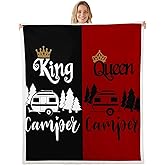 Erosebridal Camper Blanket Couple Wedding Throw Blanket 50"x60",King and Queen Fleece Blanket Happy Camping Gift Camper Decor Couples Gifts Engagement Newlyweds Gifts for His and Hers