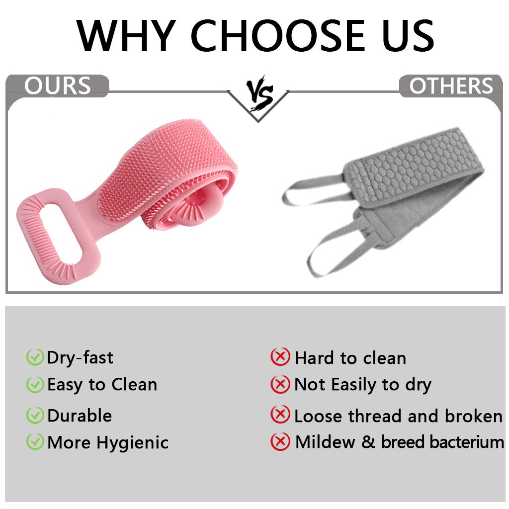 CAREHOOD Long Silicone Back Scrubber - Dual Application Extended Bath Body Brush, Great Shower Scrubber Tool for Cleansing, Exfoliating, SPA & Massage : Beauty