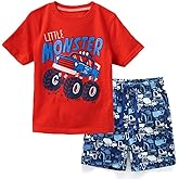 Frogwill Toddler Boys Little Monster Embroidered Truck 2-Pieces Cotton T-Shirt and Shorts Summer Outfit Set