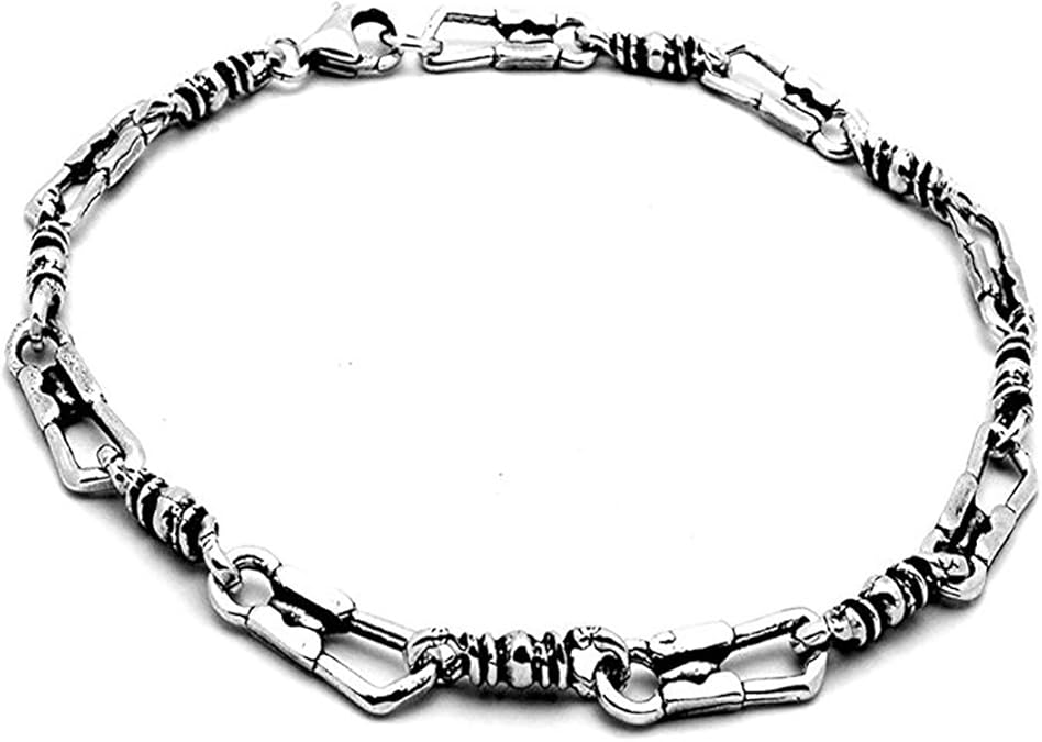 Fisherman Link Bracelet Chain Solid 925 Sterling Silver Oxidize Design Cross (7
