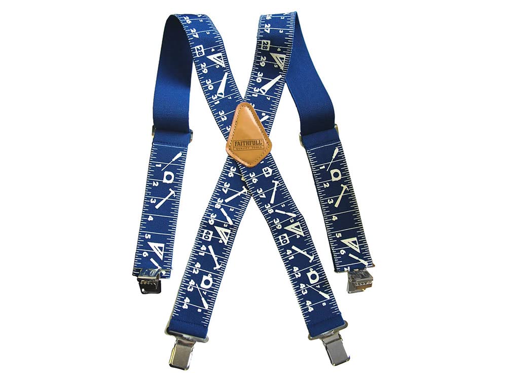 Faithfull Heavy-Duty Braces - Industrial Strength, X-Back Suspenders with Strong Metal Clips & Adjustable Fit Sliding Buckle – 2 Inch (50mm) Wide - Blue