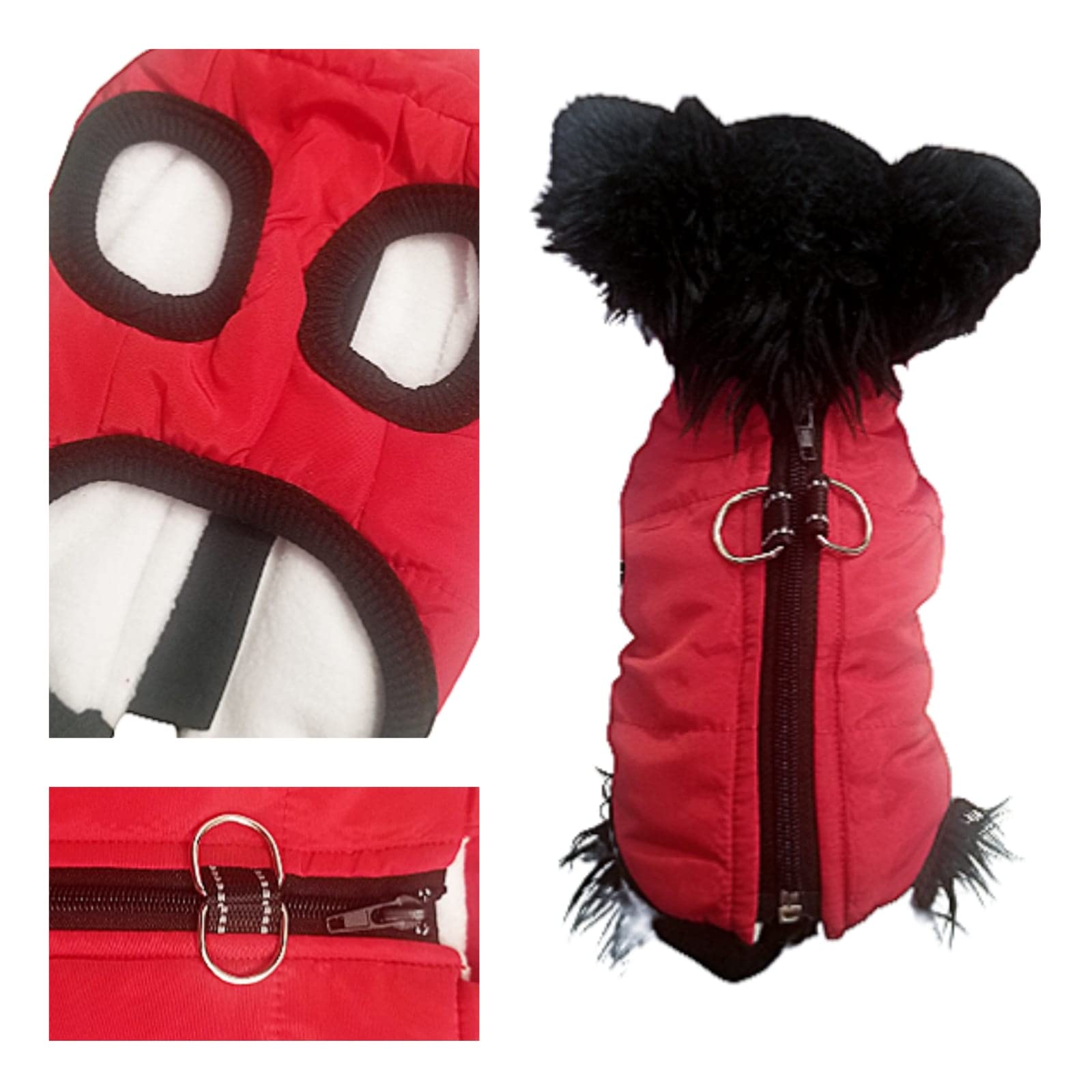 Waterproof Dog Coat (VERY SMALL FIT) Padded Fleece Zip Up Coat Chihuahua Puppy Toy Clothes Teacup Miniature Breeds (Red, TINY XS : Length 24cm X Chest 35cm)