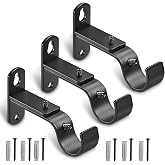 AMZSEVEN Adjustable Curtain Rod Brackets for 1" Rods, 3 Pack, Black | Metal curtain rod brackets for bedroom and living room windows, adjustable wall clearance, fit 1 inch rods