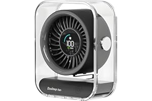 QUMOX Digital Display Desktop Fan, Portable Rechargeable Table Fan with 6-Speed Adjustment, Quiet 10-15dB, 30° Tilt, LED Scre