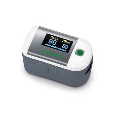 Medisana PM 100 Finger Pulse Oximeter - Precisely Measure Blood Oxygen Saturation  HeartPulse Rate with OLED-Display - Certified Medicinal Product, Carrying Strap  Batteries Included - 79455