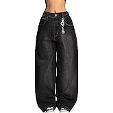 Xineicy Jeans for Women Hip Hop Y2k Wide Leg Baggy Jeans Mid-Low Waist Loose Vintage Gothic Denim Pants