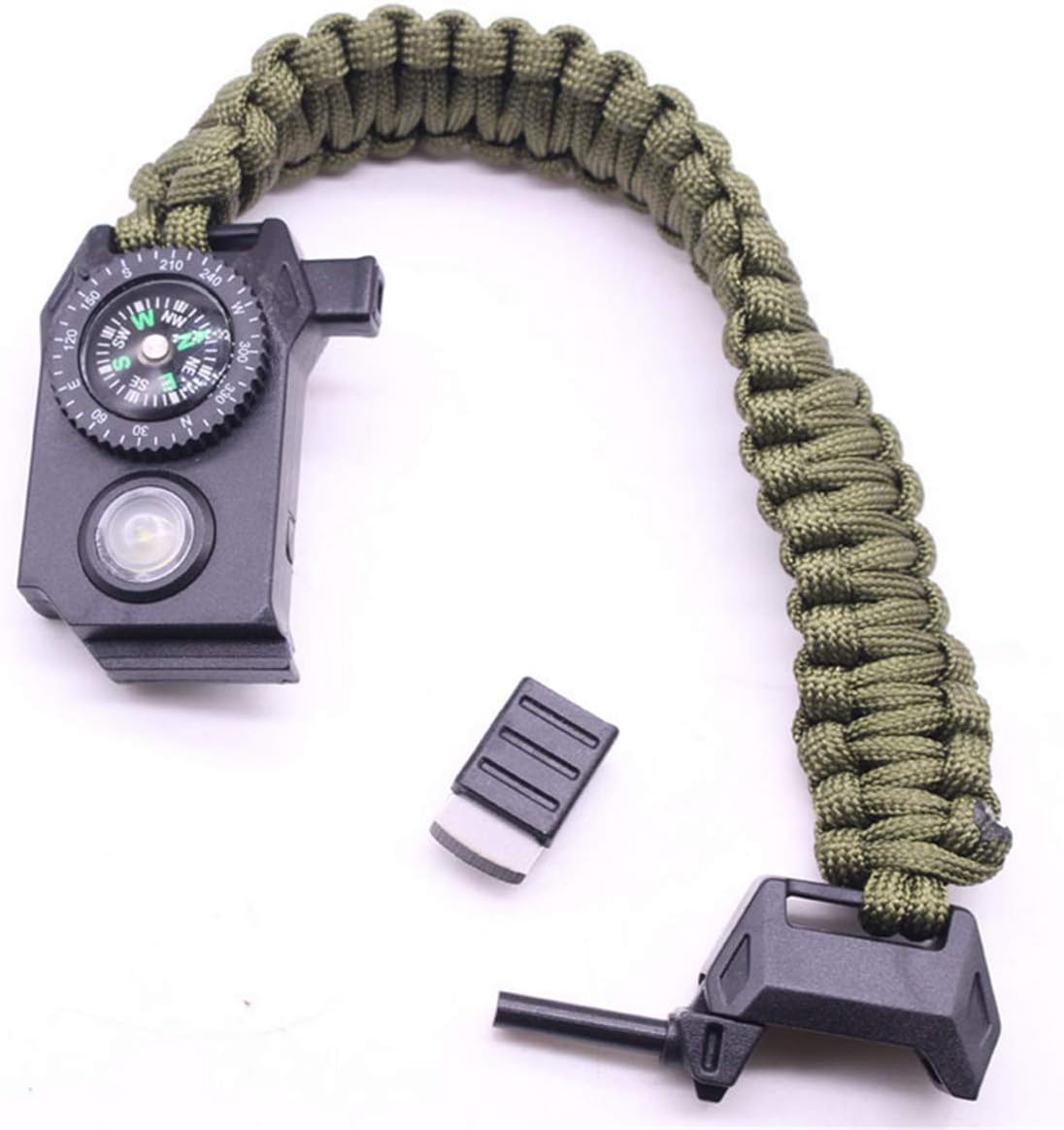 Kingnew Paracord Survival Bracelet, 6 In 1 Multifunctional Outdoor Survival Kit with Flint Fire Starter, Scraper, Compass, Whistle and Parachute Cord Buckle for Hiking Camping